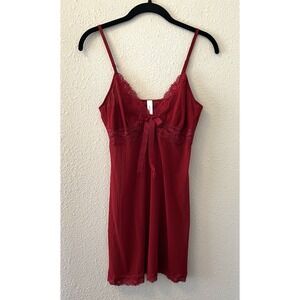 Gap Body Women's Slip Dress Medium Red Semi Sheer Lacey Lingerie Romantic